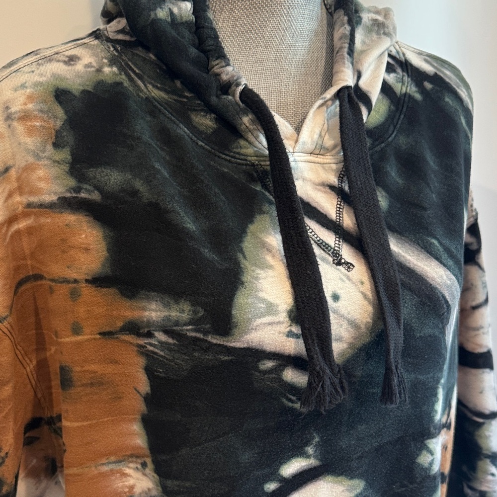 Vintage Havana Tie-Dye Pullover Hoodie in Black,Green,Cream & Rust Brown Size -M - Picture 6 of 16